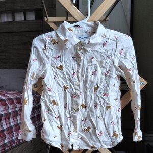 White collared shirt with flower and deer print